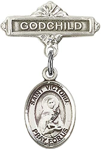 Sterling Silver Baby Badge with St Victoria Charm - Made in USA