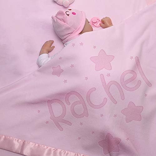 Be Burgundy Personalized Baby Blanket with Name - 36x36 in Satin Trim Fleece Pink - Stars