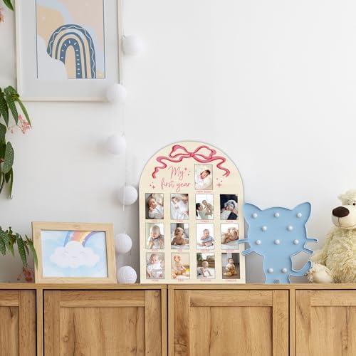 My First Year Milestone Photo Board with Pink Bow