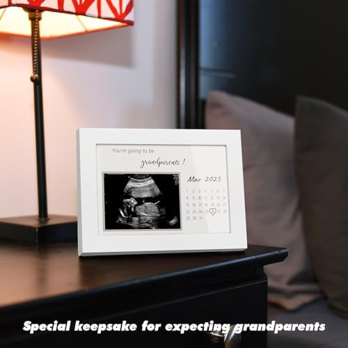 Pregnancy Announcement Frame for Grandparents Sonogram Keepsake White Wooden Frame
