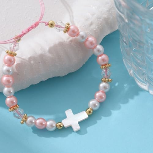 AULSIEY Cross Pearl Bracelet for Teen Girls 1