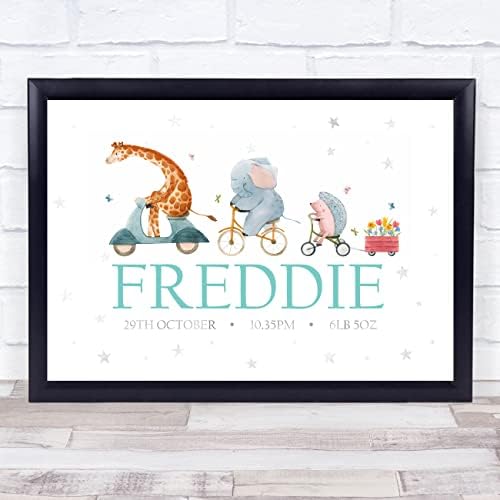 The Card Zoo Birth Details Animal Bike Keepsake Print