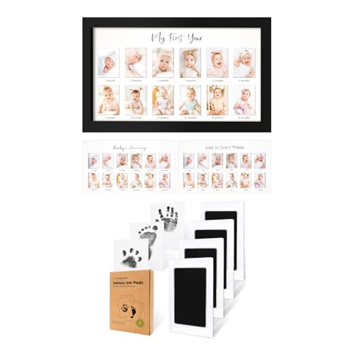 KeaBabies 12-Month Baby Photo Frame with Inkless Hand Footprint Kit