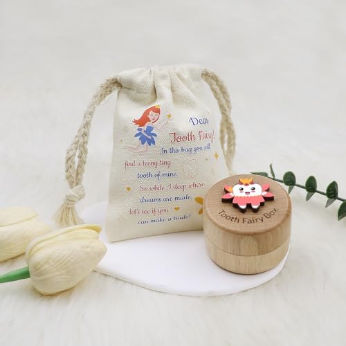 Tooth Fairy Box with Pouch - Pink 3D Wooden Keepsake
