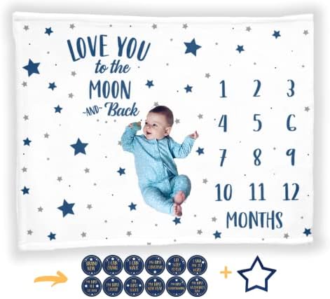 ELLO HOME BABY Monthly Milestone Blanket with 12 Stickers
