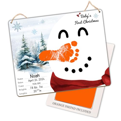 DIY Babys First Christmas Keepsake Sign with Orange Nose Snowman