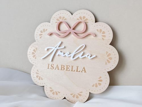 Personalized Baby Birth Announcement Sign with Scalloped Floral Design 1