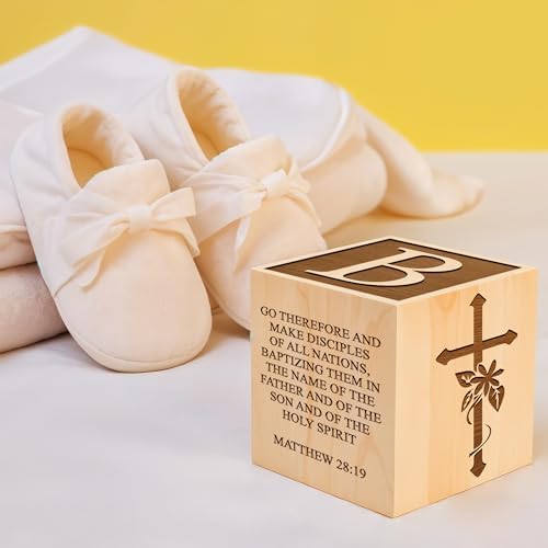 Personalized Baby Baptism Wood Block Custom Laser Engraved Gifts for Boys Girls
