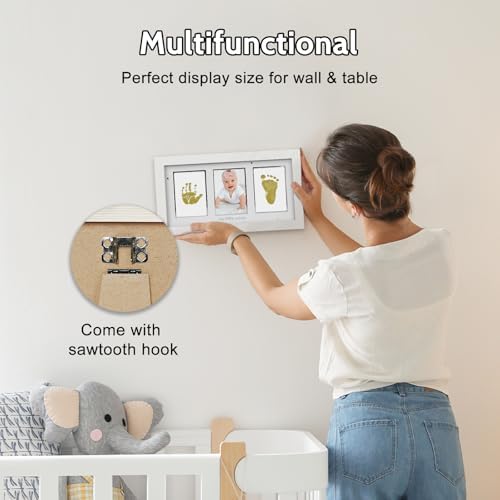 HAMUIERS Baby Hand Footprint Frame with Inkless Pads White Gold