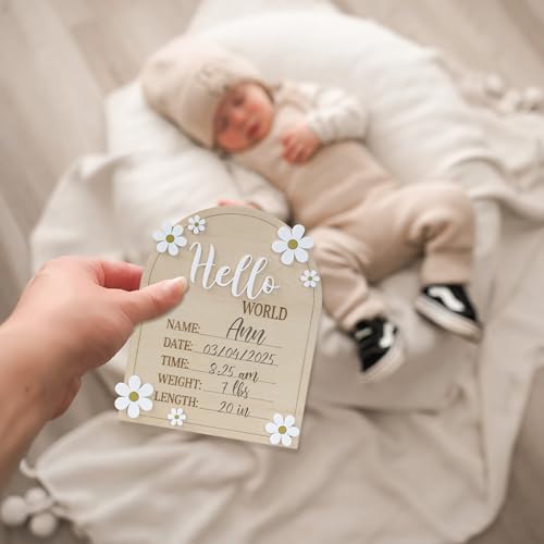 Hello World Baby Birth Stats Sign Wood Engraved