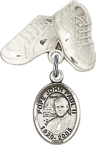 Sterling Silver Baby Badge with Pope John Paul II Boots Pin - Made In USA