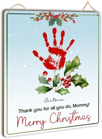 Personalized Mommy Christmas Handprint Wooden Sign
