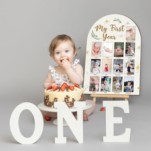 My First Year Milestone Photo Board 12 Months Wooden Frame