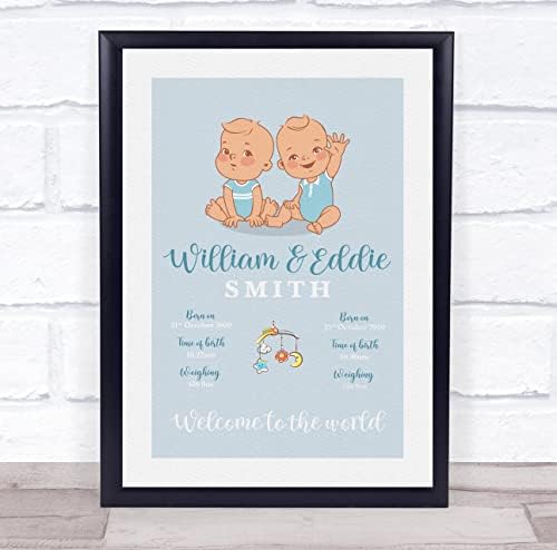 New Baby Birth Details Christening Keepsake Print for Twins