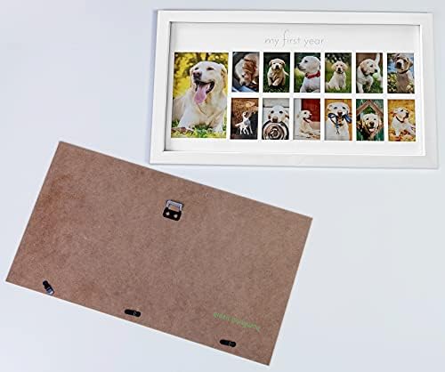Green Pollywog First Year Dog Photo Frame 12-Month Keepsake Display White Wood Frame
