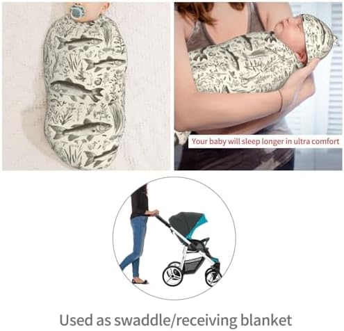 Muishi Vintage Bass Fishes Fishing Swaddle Blanket Hat Set 1