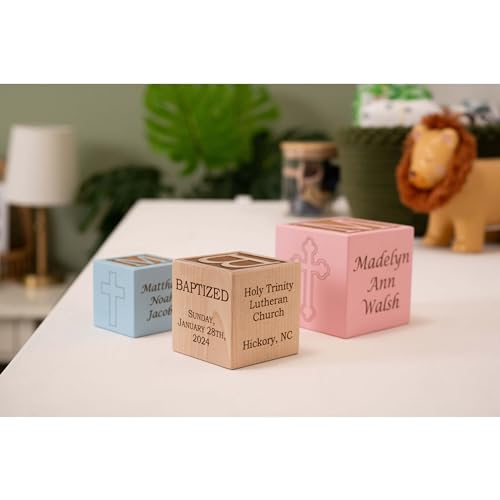 Palmetto Wood Shop Baptism Baby Block - Custom Engraved Handcrafted in the USA 3 Sizes 3 Colors