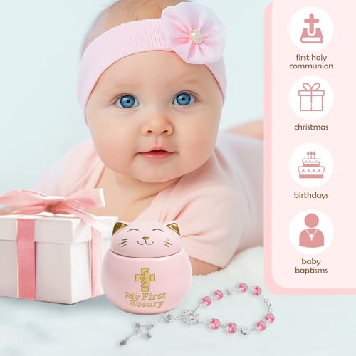 My First Rosary with Pink Ceramic Box Catholic Baptism Gift