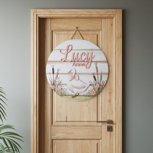 Personalized Wood Name Sign with Pink Goose Design