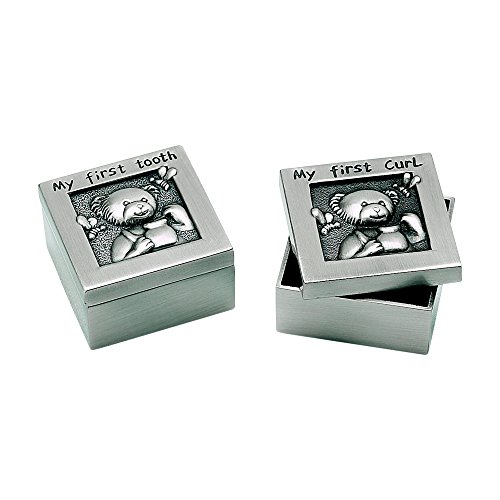 My First Tooth My First Curl Teddy Bear Box Brushed Pewter