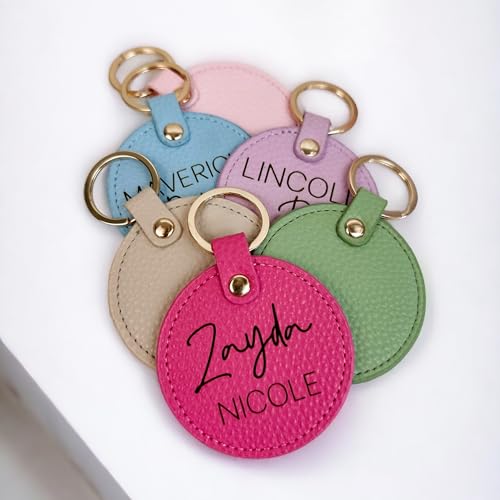 Personalized Name Tags - Hot Pink Leather Keychain