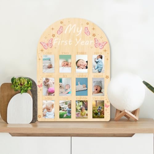 ORIGACH 12-Month Baby Growth Photo Display Board - Pink Butterfly Design
