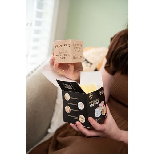 Palmetto Wood Shop Baptism Baby Block - Custom Engraved Handcrafted in the USA 3 Sizes 3 Colors