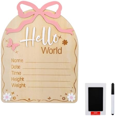 Gosknor Wooden Newborn Announcement Sign with Pink Bow