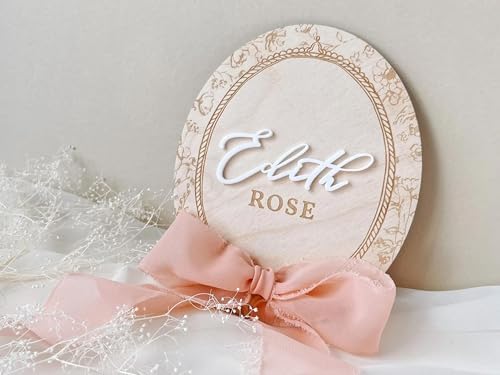 Personalized Baby Name Sign with Pink Bow and Floral Design