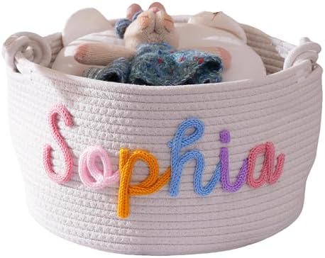 JUPPE Personalized Baby Name Basket with Cotton Rope Design