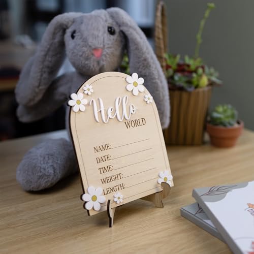 Hello World Baby Birth Stats Sign Wood Engraved