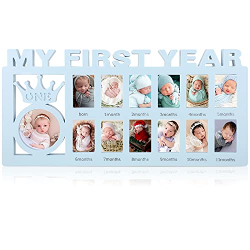 Unittype First Year Baby Keepsake Frame with Crown Design Blue