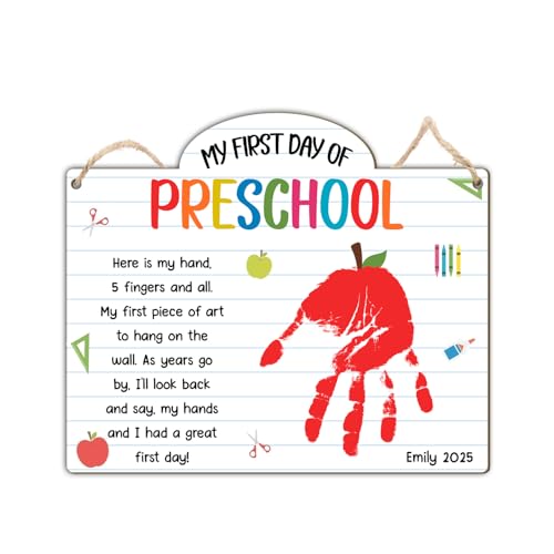 Custom First Day of Preschool Handprint Art Sign Board