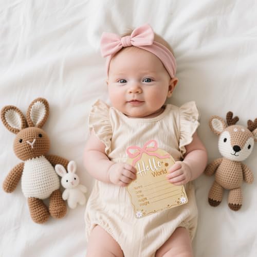 Gosknor Wooden Newborn Announcement Sign with Pink Bow