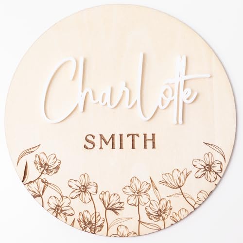 Personalized Baby Girl Floral Engraved Name Sign
