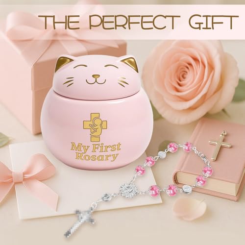 My First Rosary with Pink Ceramic Box Catholic Baptism Gift
