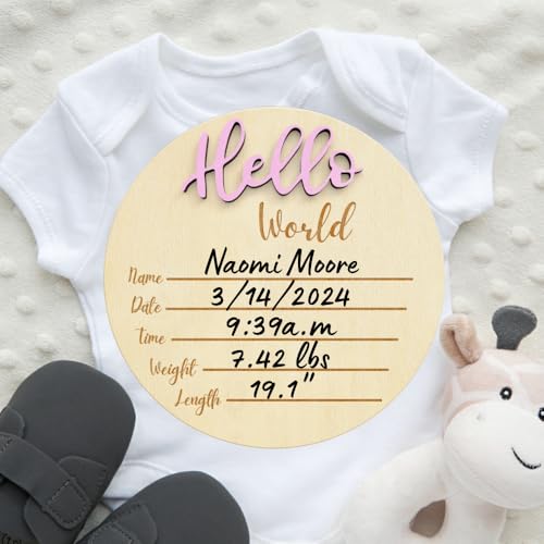 6 Hello World Baby Name Sign - Pink