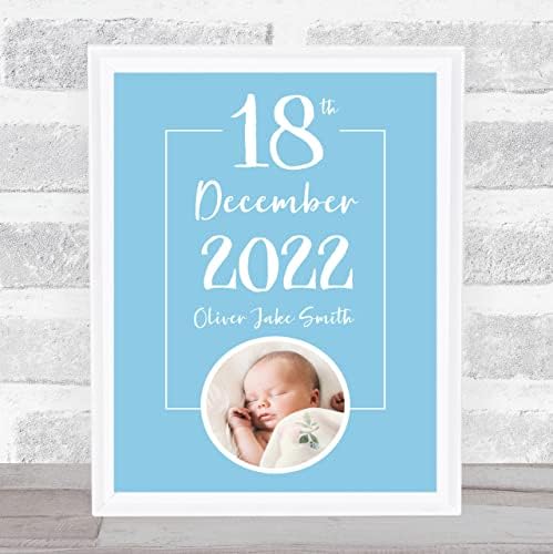 New Baby Birth Details Christening Date Blue Photo Keepsake Print