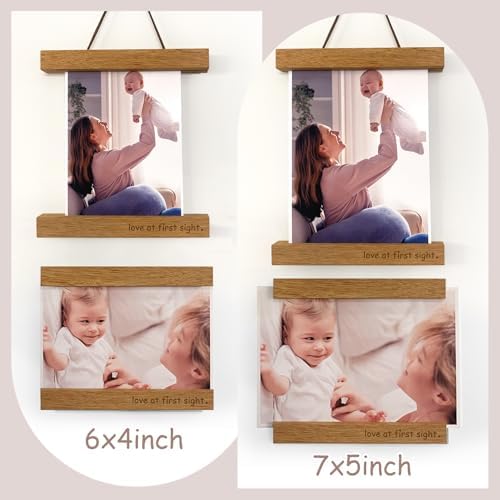 Zyeco 2 Pcs Ultrasound Picture Frame Wooden Magnetic for Refrigerator