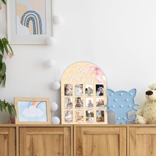 My First Year Milestone Photo Board with Pink Bow Decor