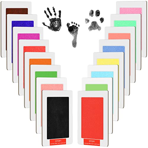 Teling 48 Pcs Inkless Baby Footprint Kit with 16 Color Ink Pads 32 Imprint Cards