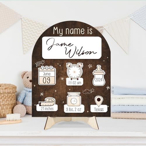 Mondily Baby Welcome Sign with Birth Stats