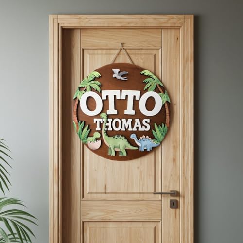 Personalized Baby Name Wooden Sign with Dinosaur T-Rex