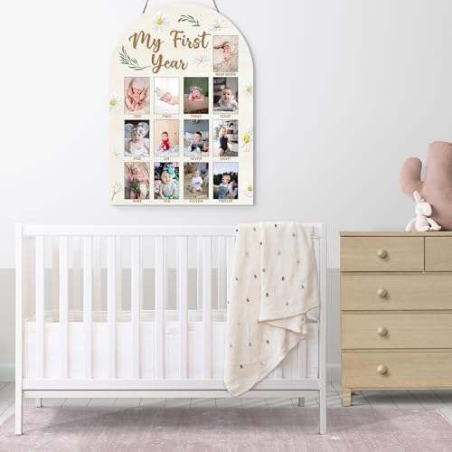 My First Year Milestone Photo Board 12 Months Wooden Frame