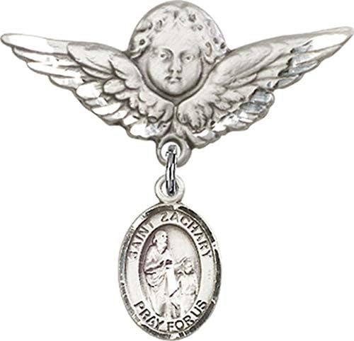 Baby Badge with St Zachary and Angel Charm Sterling Silver