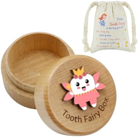 Tooth Fairy Box with Pouch - Pink 3D Wooden Keepsake