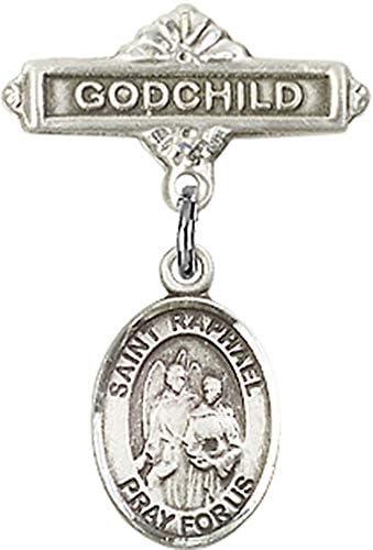 Religious Obsession Baby Badge with St Raphael Charm - Made in USA