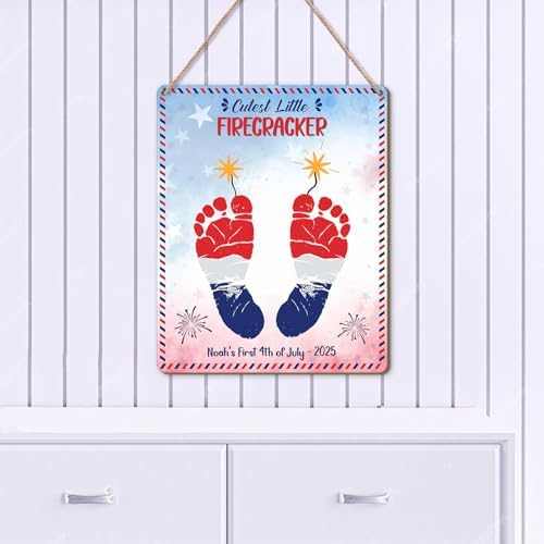 Custom DIY 4th of July Footprint Art Sign for Babys First Independence Day