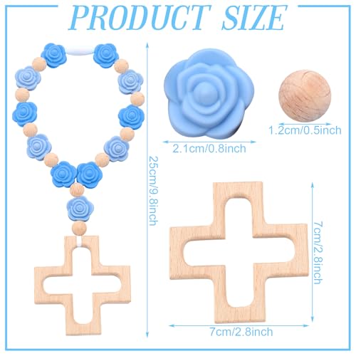 Landical Cross Baptism Silicone Rosary Baby Shower Gift Rose Blue