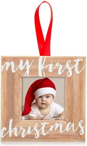 Pearhead Babys First Christmas Wooden Ornament Frame